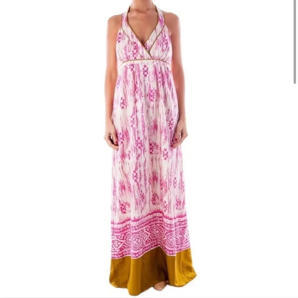 Ann Taylor LOFT 100% Silk Dress Abstract Ikat Pattern Long Maxi Dress Size 4 - Picture 1 of 7